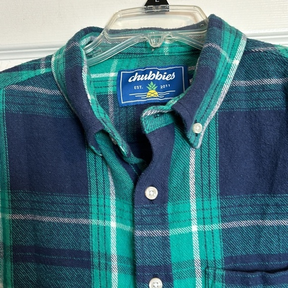 Chubbies men’s blue and green button down flannel shirt size medium - Picture 2 of 9